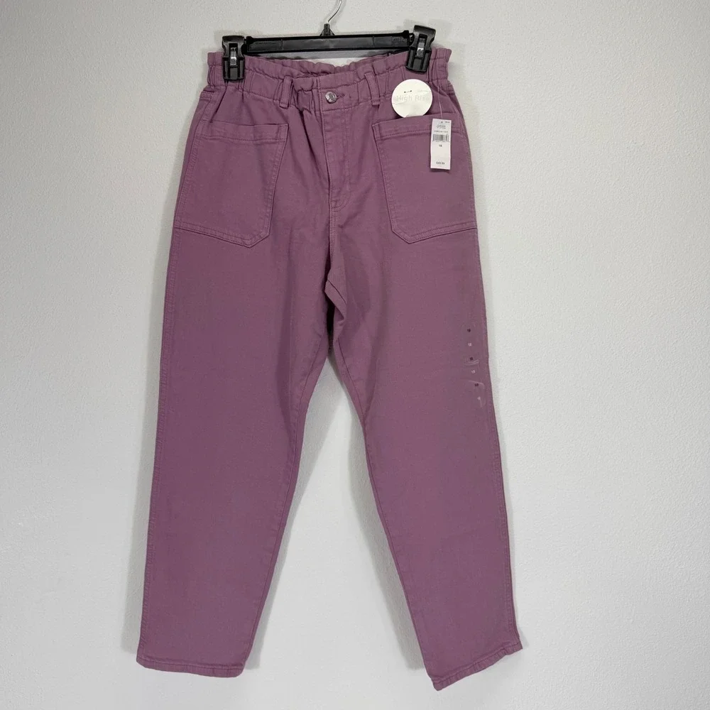 GAP NWT Girls High-Rise Elastic Paperbag Waist Denim Lt Purple Mom Jeans Size 18